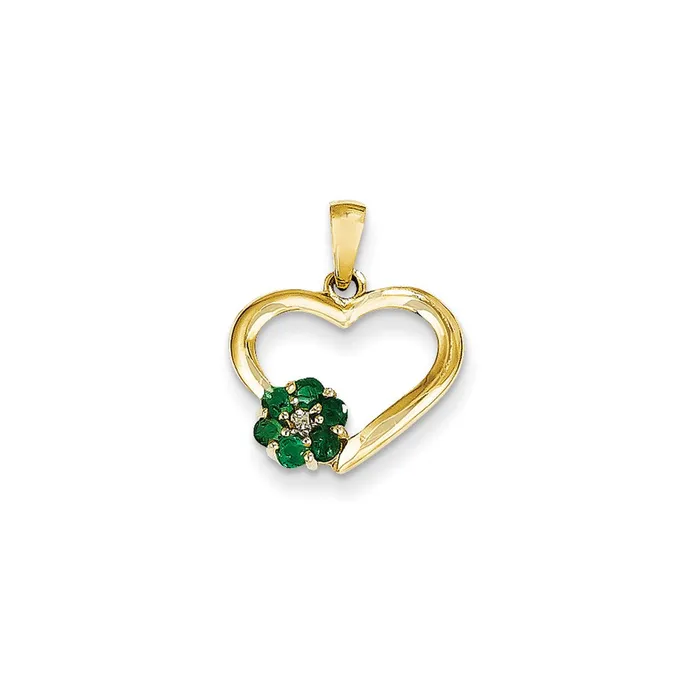 Necklaces Goldia 14K Yellow Gold Real Diamond and Emerald Heart Pendant