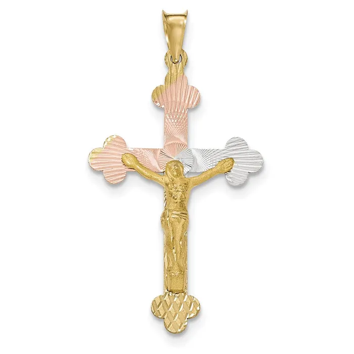 Necklaces Goldia 14k Yellow Rhodium Gold and Rhodium Crucifix Budded Cross Pendant Necklaces Goldia 14k Yellow Rhodium Gold and Rhodium Crucifix Budded Cross Pendant