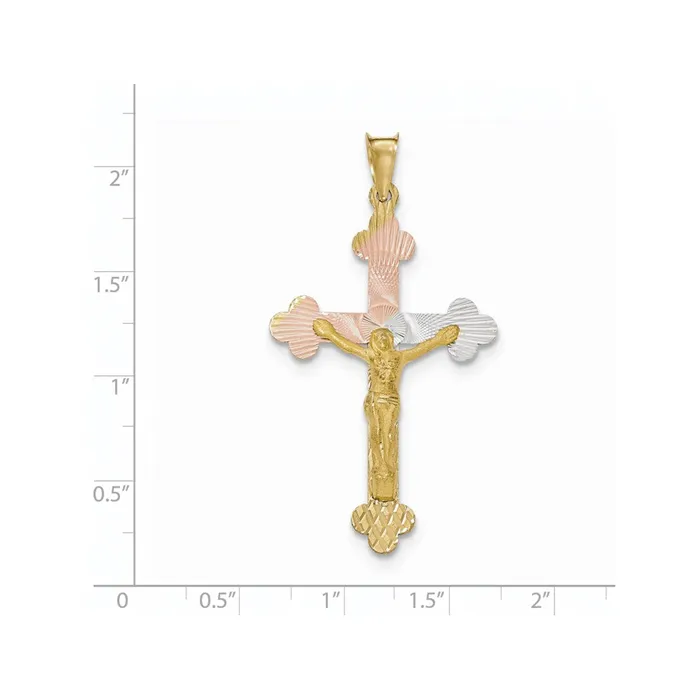 Necklaces Goldia 14k Yellow Rhodium Gold and Rhodium Crucifix Budded Cross Pendant