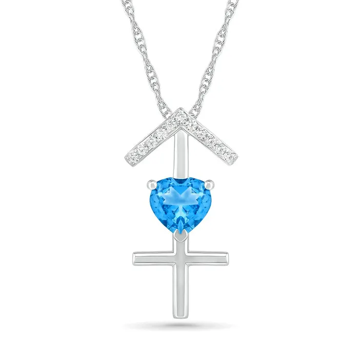 Necklaces Goldia 60mm HeartShaped Blue Topaz and White LabCreated Sapphire Sagittarius Zodiac Sign Pendant in Sterling Silver Necklaces Goldia 60mm HeartShaped Blue Topaz and White LabCreated Sapphire Sagittarius Zodiac Sign Pendant in Sterling Silver