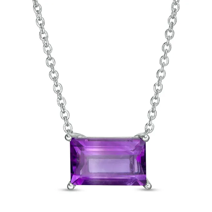Necklaces Goldia BaguetteCut Amethyst Solitaire Necklace in Sterling Silver 165