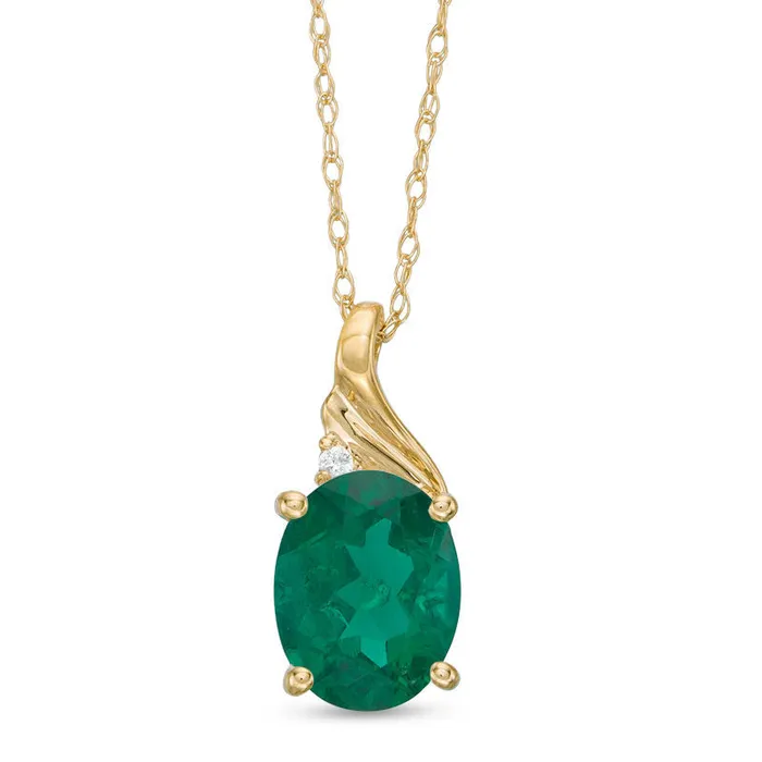 Necklaces Goldia Oval LabCreated Emerald and Diamond Accent Swirl Top Pendant in 10K Yellow Gold Necklaces Goldia Oval LabCreated Emerald and Diamond Accent Swirl Top Pendant in 10K Yellow Gold