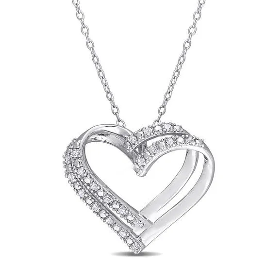 Necklaces Original AMOUR 15 CT TW Diamond Heart Pendant with Chain In Sterling Silver JMS always