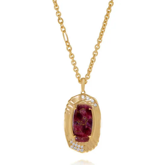 Necklaces Original Kendra Scott Anna 14K Yellow Gold Plated Brass And Maroon Jade Necklace 4217717766 JMS always