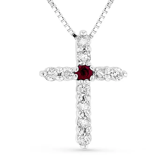 Necklaces Ruby and 017 CT TW Natural Diamond Cross Pendant in 14K White Gold Goldia Necklaces Ruby and 017 CT TW Natural Diamond Cross Pendant in 14K White Gold Goldia