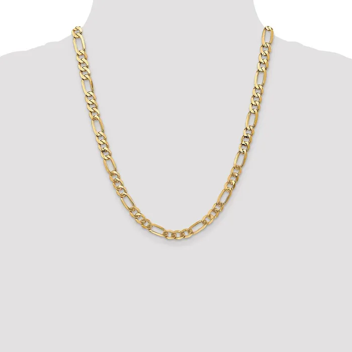 Necklaces Solid 14K Yellow Gold 22 inch 7mm Flat Figaro with Lobster Clasp Chain Necklace MDS Necklaces Solid 14K Yellow Gold 22 inch 7mm Flat Figaro with Lobster Clasp Chain Necklace MDS