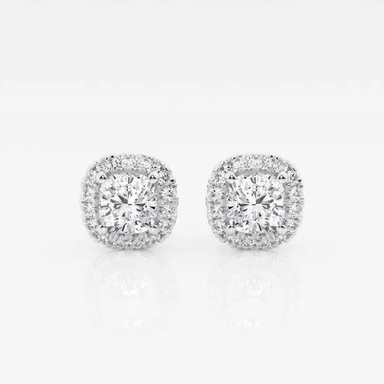 Original Brilliant Diamond 14KT White Gold 1 34 cttw CushionCut Lab Grown Diamond Halo Stud Earrings for Women GVSSI GSI JMS always Earrings