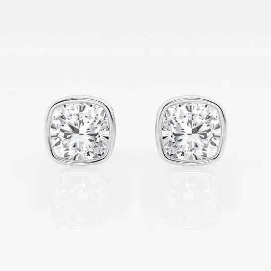 Original Brilliant Diamond 14KT White Gold 3 cttw CushionCut Lab Grown Diamond Bezel Set Solitaire Stud Earrings for Women FGVSSI JMS always Earrings