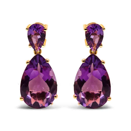 Original Haus of Brilliance 10K Yellow Gold Plated 925 Sterling Silver 12 25 Cttw Pear Shaped Purple Brazilian Amethyst Double Dangle Earring JMS always Earrings