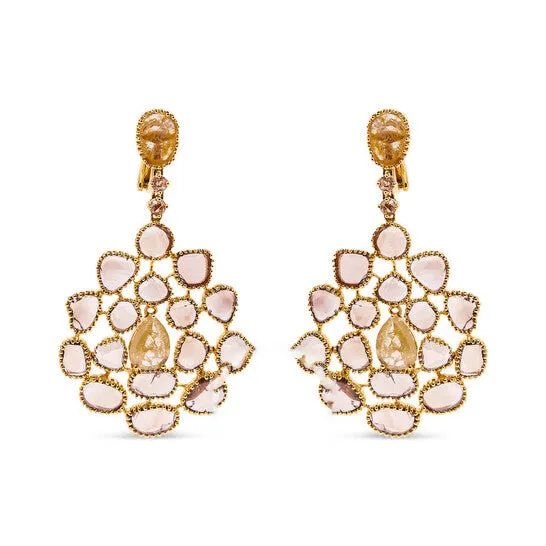 Original Haus of Brilliance 14K Yellow Gold 11 15 Cttw Rose Cut and Sliced Diamond Chandelier Style Dangle Earrings Fancy Color I2I3 Clarity JMS always Earrings