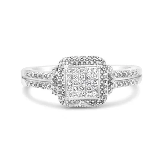Original Haus of Brilliance 925 Sterling Silver 14 Cttw Princesscut Diamond Composite Ring with Beaded Halo HI Color SI1SI2 Clarity JMS always Rings Original Haus of Brilliance 925 Sterling Silver 14 Cttw Princesscut Diamond Composite Ring with Beaded Halo HI Color SI1SI2 Clarity JMS always Rings