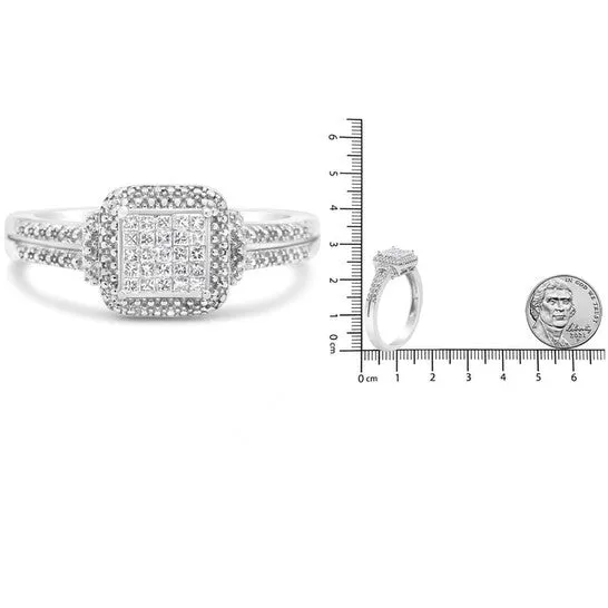 Original Haus of Brilliance 925 Sterling Silver 14 Cttw Princesscut Diamond Composite Ring with Beaded Halo HI Color SI1SI2 Clarity JMS always Rings Original Haus of Brilliance 925 Sterling Silver 14 Cttw Princesscut Diamond Composite Ring with Beaded Halo HI Color SI1SI2 Clarity JMS always Rings