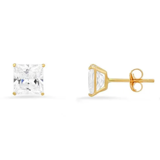 Original Kylie Harper 10k Yellow Gold 6mm Princesscut Cubic Zirconia CZ Stud Earrings JMS always Earrings