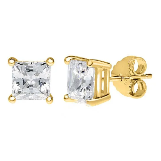 Original Maulijewels 14K Solid Yellow Gold 150 Ct TW Natural Princess Cut Diamond Stud Earrings With Push Back JMS always Earrings