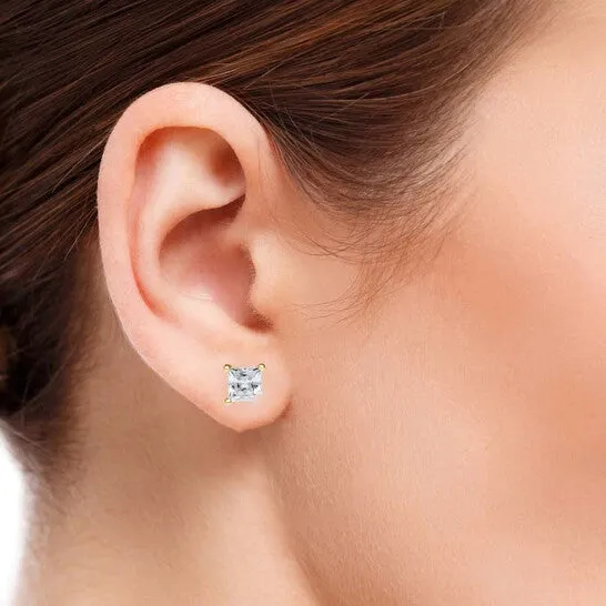 Original Maulijewels 14K Solid Yellow Gold 150 Ct TW Natural Princess Cut Diamond Stud Earrings With Push Back JMS always Earrings