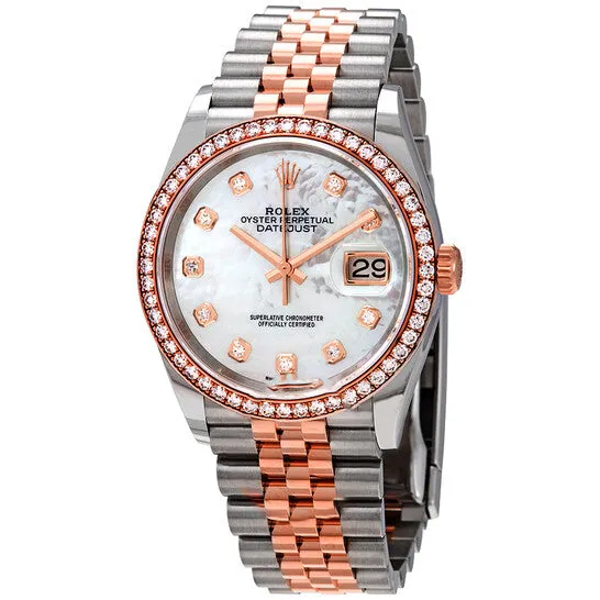 Original Rolex Datejust 36 Mother of Pearl Diamond Dial Steel and 18k Everose Gold Jubilee Watch 126281MDO JMS always Necklaces