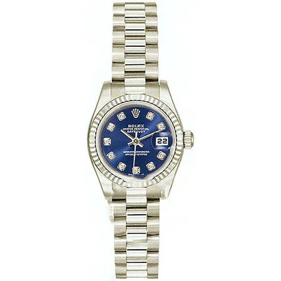 Original Rolex LadyDatejust 26 Blue Dial 18K White Gold President Automatic Ladies Watch 179179BLDP JMS always PreStyled Sets Original Rolex LadyDatejust 26 Blue Dial 18K White Gold President Automatic Ladies Watch 179179BLDP JMS always PreStyled Sets