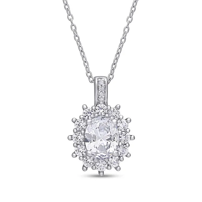 Oval LabCreated White Sapphire and Diamond Accent Starburst Frame Pendant in Sterling Silver Goldia Necklaces