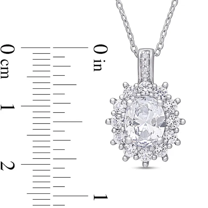 Oval LabCreated White Sapphire and Diamond Accent Starburst Frame Pendant in Sterling Silver Goldia Necklaces Oval LabCreated White Sapphire and Diamond Accent Starburst Frame Pendant in Sterling Silver Goldia Necklaces
