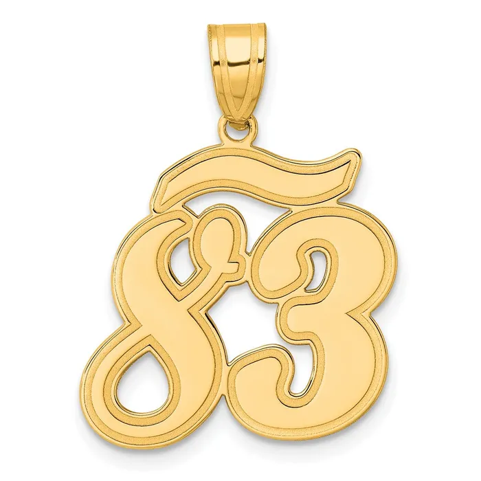 PreStyled Sets Goldia 14k Yellow Gold Brushed Border Script Number 83 Pendant PreStyled Sets Goldia 14k Yellow Gold Brushed Border Script Number 83 Pendant