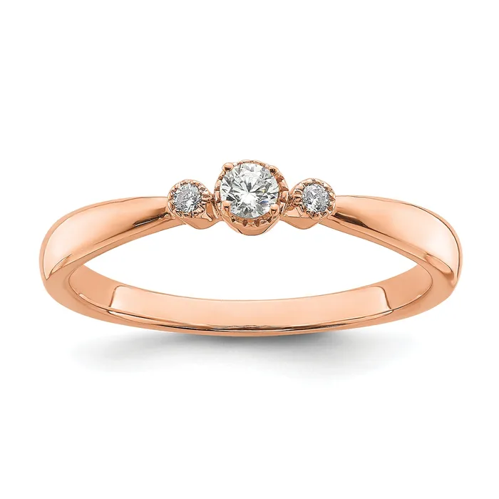 Rings 010ct CZ Solid Real 14k Rose Polish Petite Beaded Edge Round Complete Dia Ring Goldia