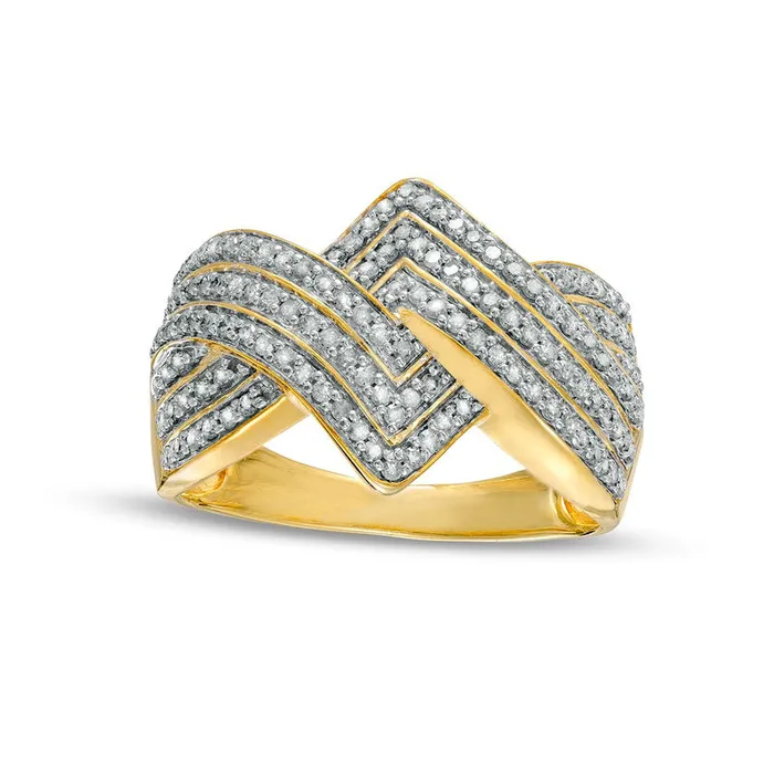 Rings 050 CT TW Natural Diamond ZigZag Crossover Ring in Solid 10K Yellow Gold Goldia