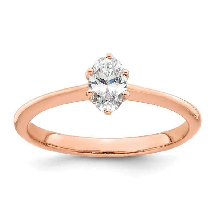 Rings 050ct CZ Solid Real 14k Rose Polish 12ct Oval Leaf Design Dia Ring Goldia