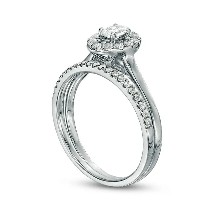 Rings 063 CT TW Oval Natural Diamond Frame Bridal Engagement Ring Set in Solid 14K White Gold Goldia Rings 063 CT TW Oval Natural Diamond Frame Bridal Engagement Ring Set in Solid 14K White Gold Goldia