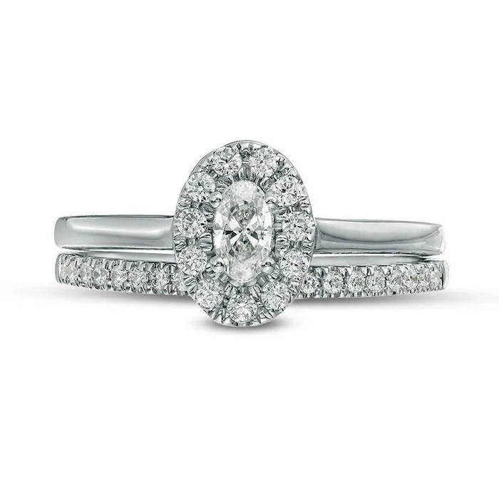 Rings 063 CT TW Oval Natural Diamond Frame Bridal Engagement Ring Set in Solid 14K White Gold Goldia Rings 063 CT TW Oval Natural Diamond Frame Bridal Engagement Ring Set in Solid 14K White Gold Goldia