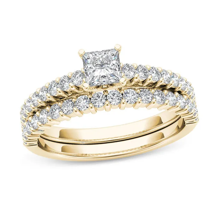 Rings 1 CT TW PrincessCut Diamond Bridal Engagement Ring Set in 14K Gold Goldiacom