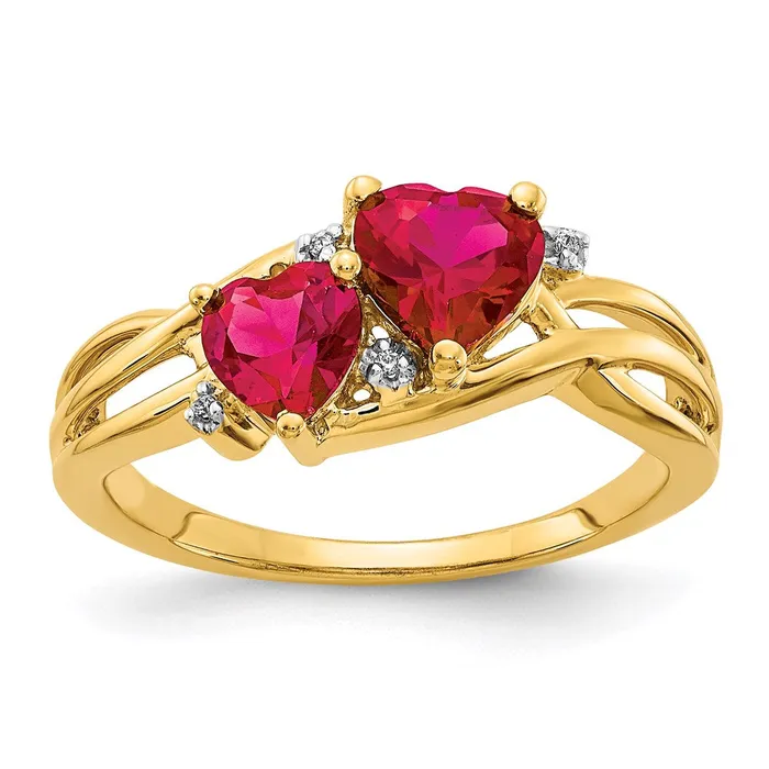 Rings 14k Lab Created Ruby and Diamond Double Heart Ring Goldia