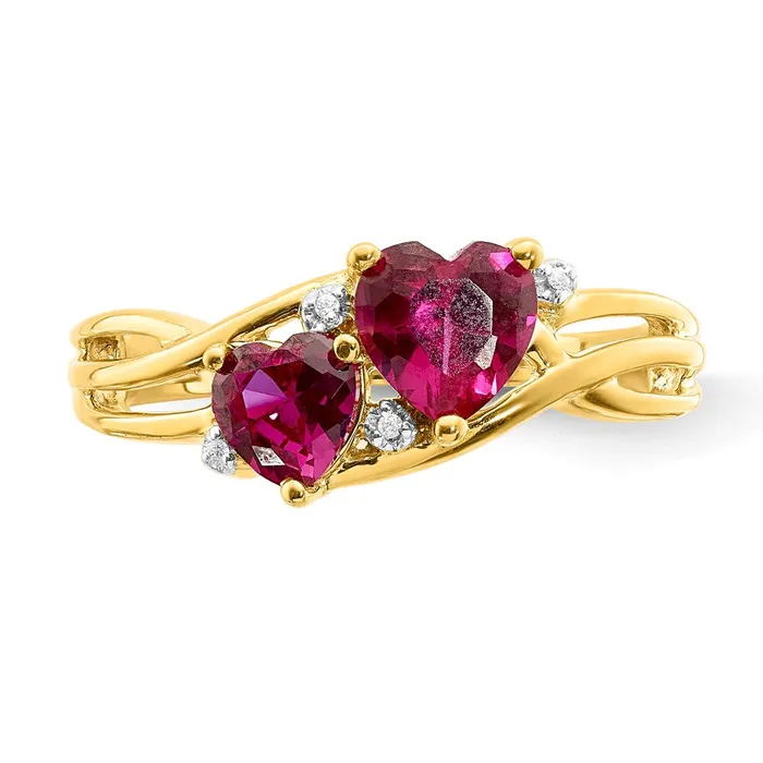 Rings 14k Lab Created Ruby and Diamond Double Heart Ring Goldia
