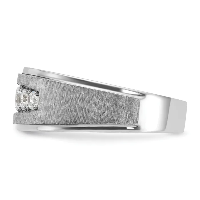 Rings 14k White Gold 12 Ct Lab Grown Diamond VSSI G Polished and Brushed Five Stone Mens Ring Goldia