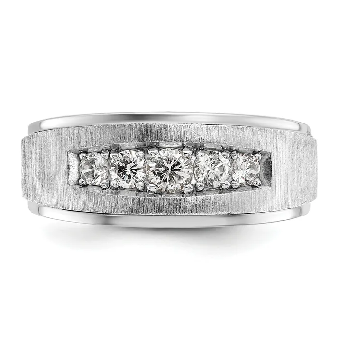 Rings 14k White Gold 12 Ct Lab Grown Diamond VSSI G Polished and Brushed Five Stone Mens Ring Goldia