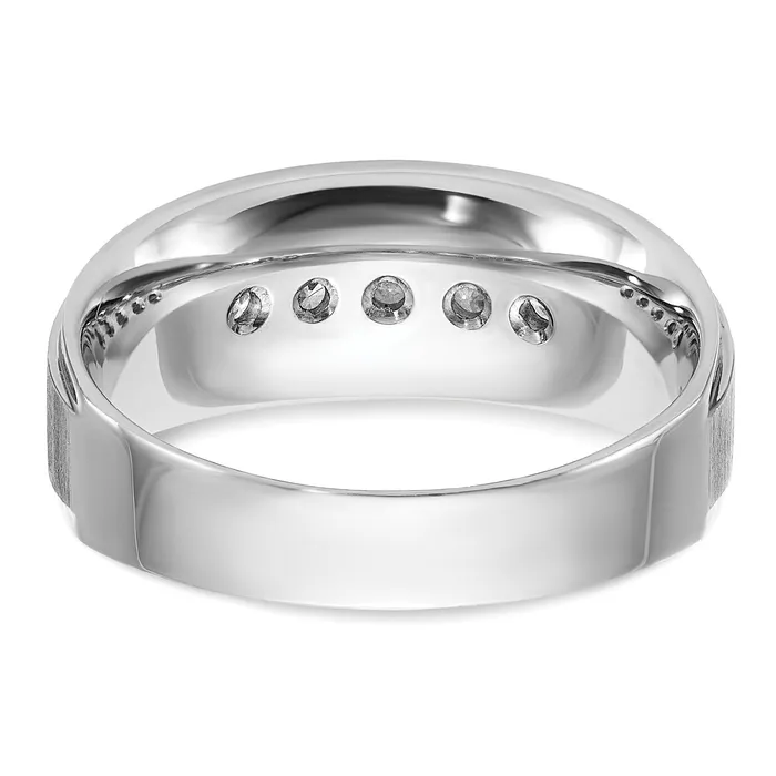 Rings 14k White Gold 12 Ct Lab Grown Diamond VSSI G Polished and Brushed Five Stone Mens Ring Goldia