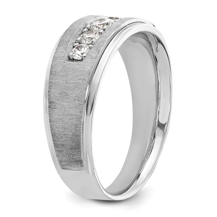 Rings 14k White Gold 12 Ct Lab Grown Diamond VSSI G Polished and Brushed Five Stone Mens Ring Goldia