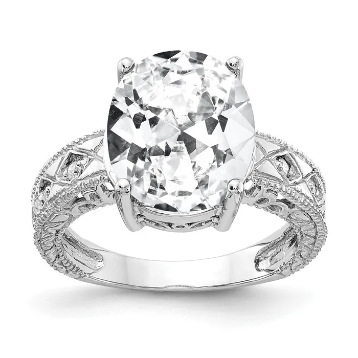Rings 14k White Gold 12x10mm Oval Cubic Zirconia VS Diamond Ring Goldia