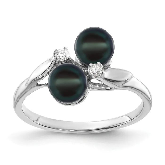 Rings 14k White Gold 5mm Black FW Cultured Pearl VS Diamond ring Goldia