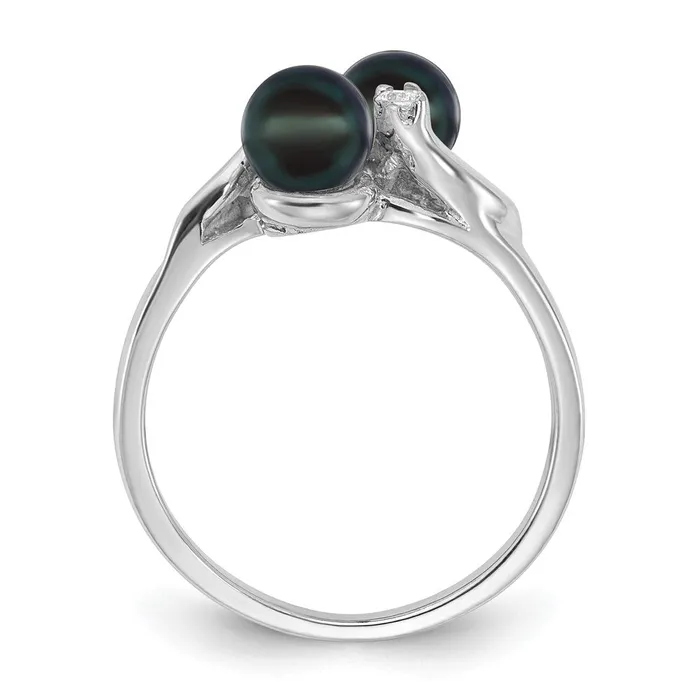 Rings 14k White Gold 5mm Black FW Cultured Pearl VS Diamond ring Goldia
