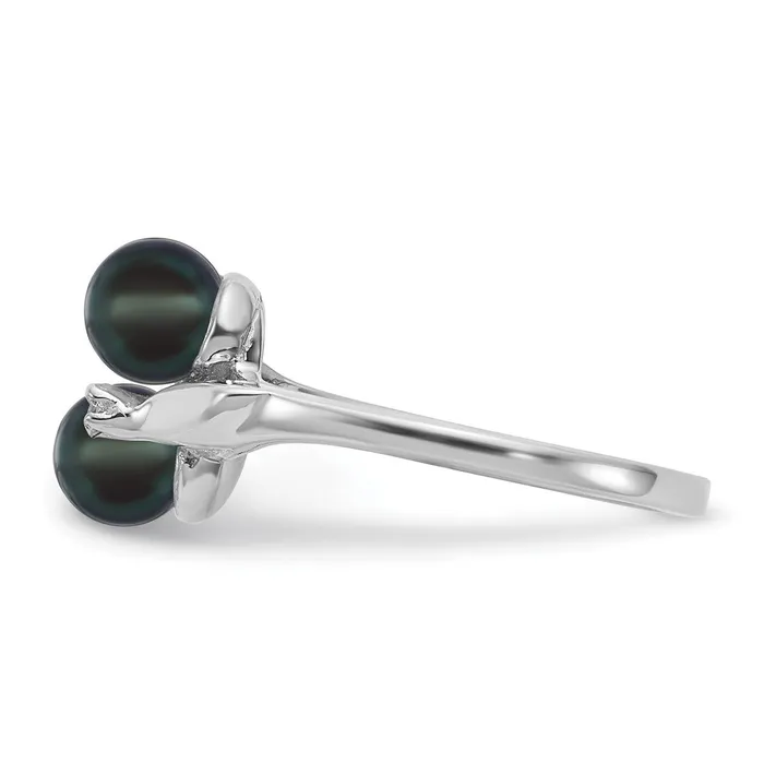 Rings 14k White Gold 5mm Black FW Cultured Pearl VS Diamond ring Goldia