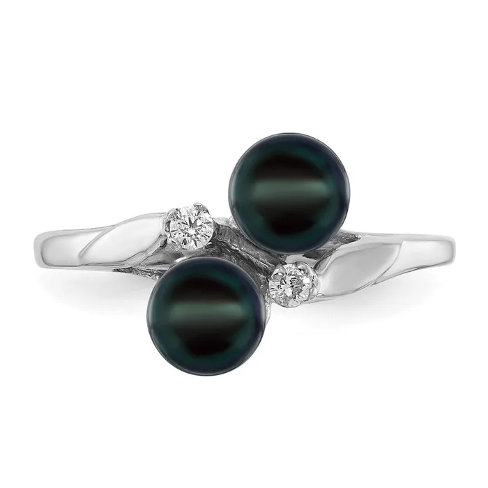 Rings 14k White Gold 5mm Black FW Cultured Pearl VS Diamond ring Goldia