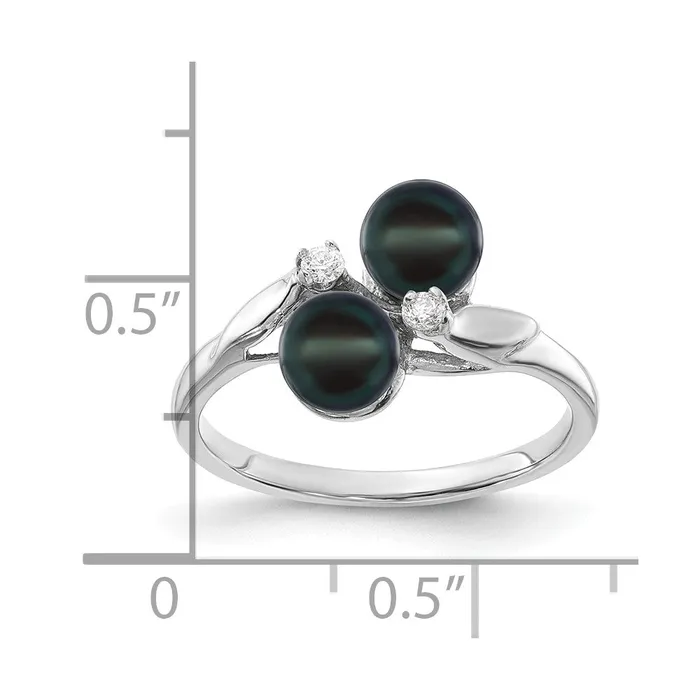 Rings 14k White Gold 5mm Black FW Cultured Pearl VS Diamond ring Goldia