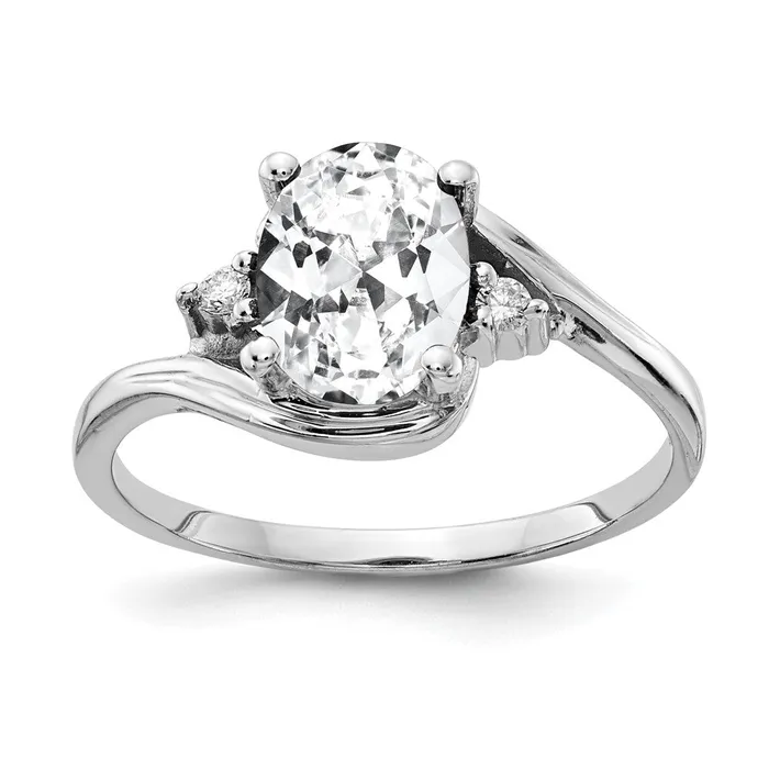 Rings 14k White Gold 8x6mm Oval Cubic Zirconia AA Diamond Ring Goldia