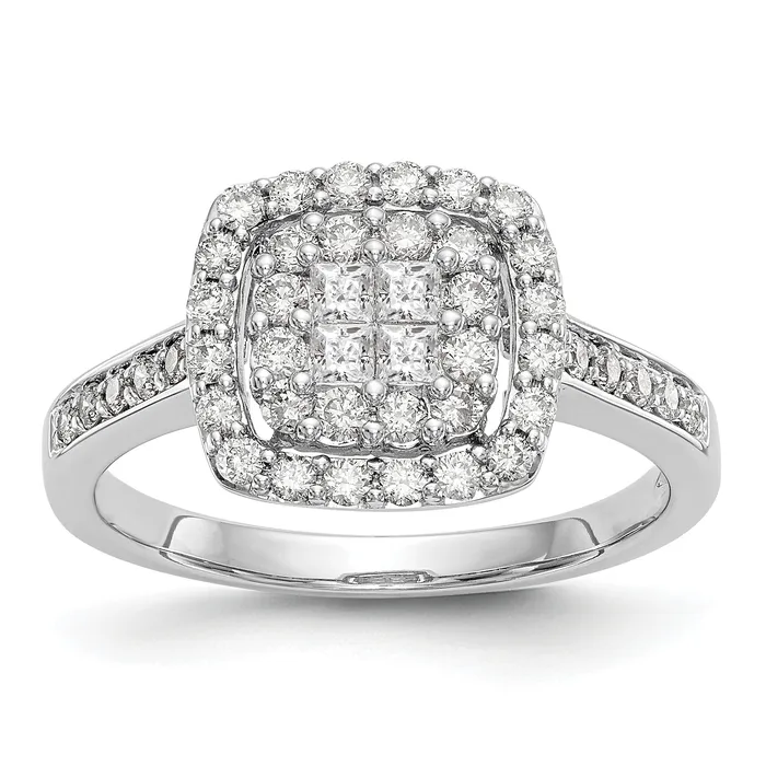 Rings 14K White Gold Complete Diamond Cluster Engagement Ring Goldiacom Rings 14K White Gold Complete Diamond Cluster Engagement Ring Goldiacom