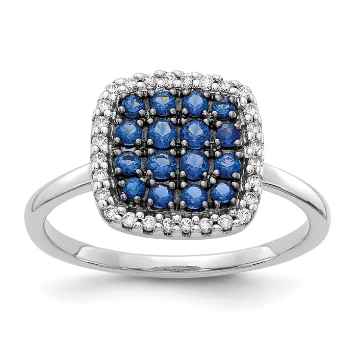 Rings 14k White Gold Real Diamond and Sapphire Ring Goldia