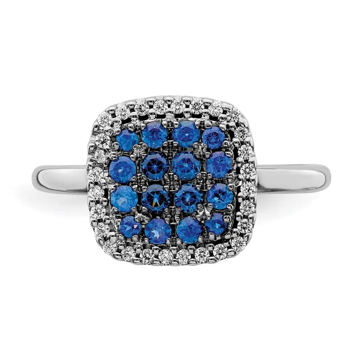 Rings 14k White Gold Real Diamond and Sapphire Ring Goldia