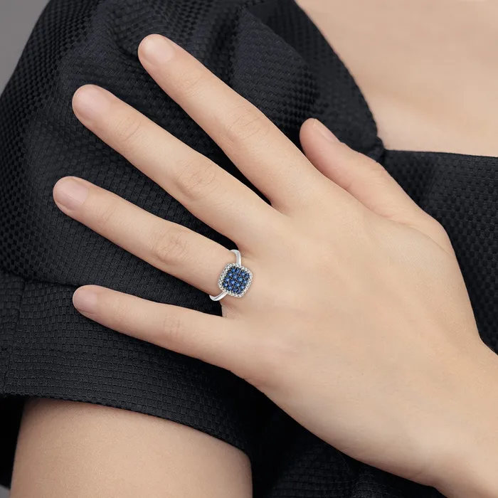 Rings 14k White Gold Real Diamond and Sapphire Ring Goldia