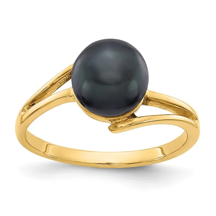 Rings 14k Yellow Gold 75mm Black FW Cultured Pearl ring Goldia