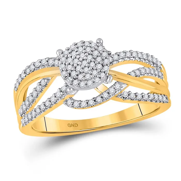 Rings gndatlanta 10k Yellow Gold Round Diamond Woven Cluster Ring 13 Cttw Rings gndatlanta 10k Yellow Gold Round Diamond Woven Cluster Ring 13 Cttw