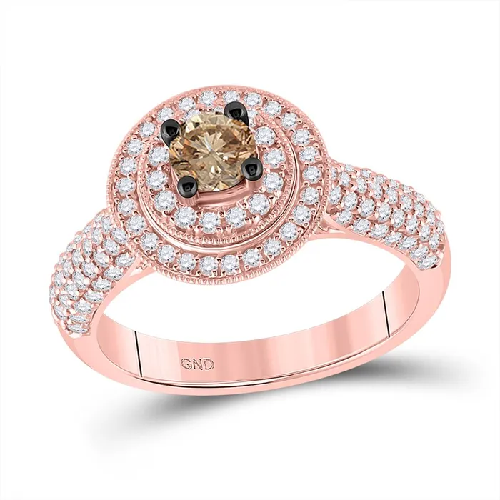 Rings gndatlanta 14k Rose Gold Round Brown Diamond Halo Bridal Engagement Ring 1 Cttw Rings gndatlanta 14k Rose Gold Round Brown Diamond Halo Bridal Engagement Ring 1 Cttw